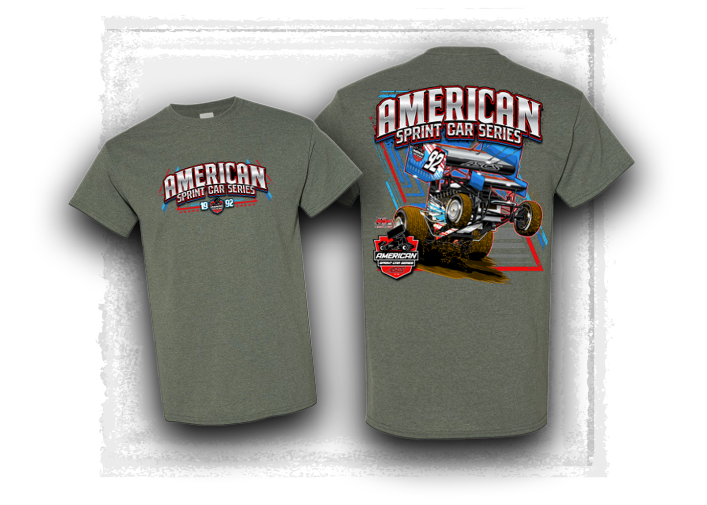 American Sprint Car Series- Wheelie T-Shirt- Heather Military