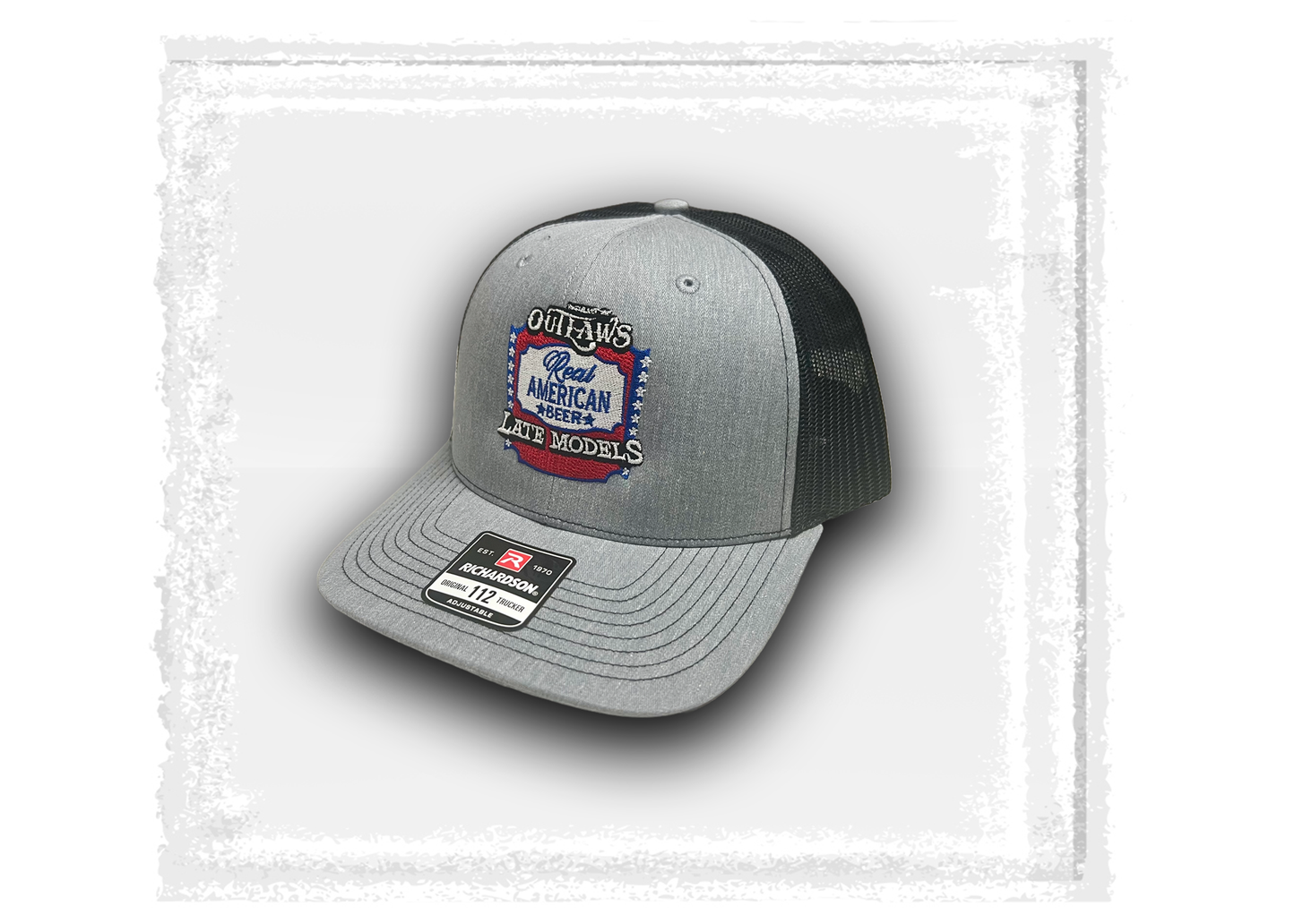 World of Outlaws- Real American Beer Late Model Series-  Grey and Black Trucker Hat