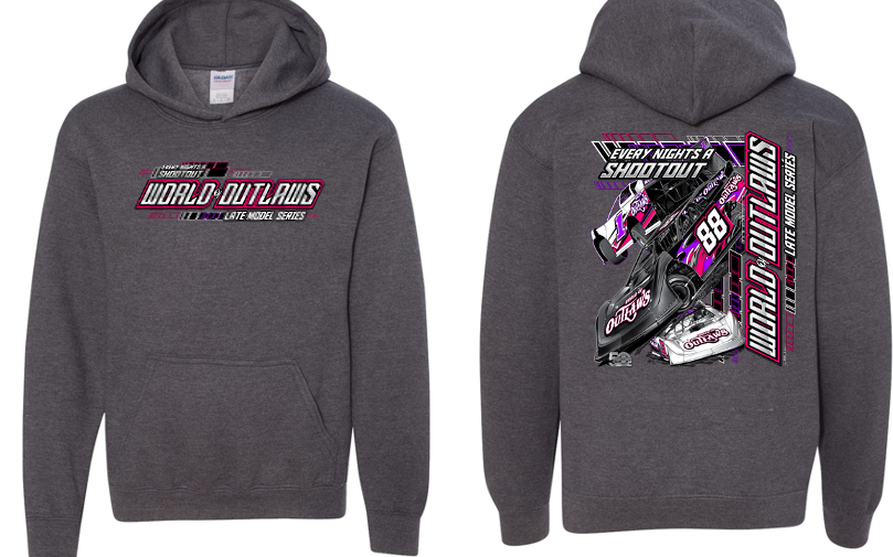 World of Outlaws Late Models - 88 Neon Youth Hooded Sweatshirt - Dark Heather