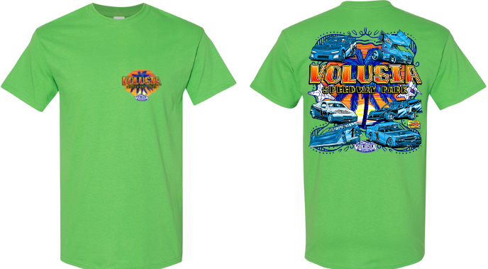 Volusia Speedway Park - Sunset Car T-Shirt - Electric Green