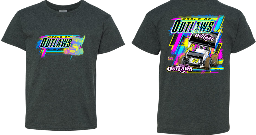 World of Outlaws Sprint Cars -  Youth 90's Neon T-Shirt - Dark Heather