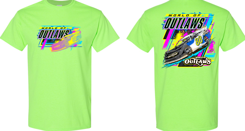World of Outlaws Late Models - 90's Neon T-Shirt - Neon Green