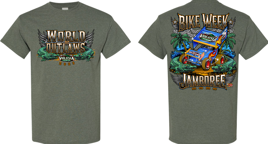 World of Outlaws Sprint Cars - Bike Week T-Shirt -  Heather Military