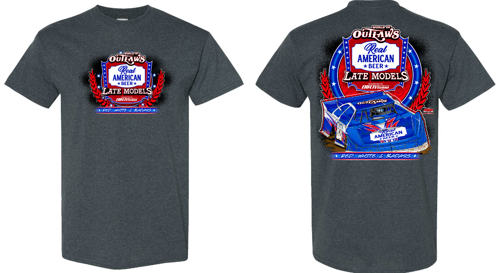 World of Outlaws- Real American Beer Late Models- Logo Tee – Dark Heather