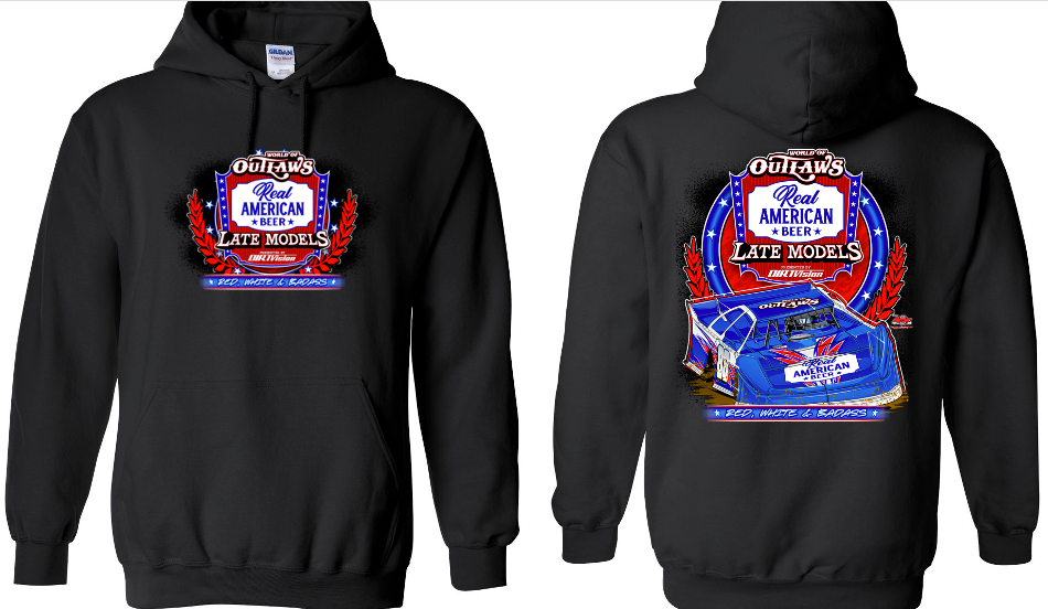 World of Outlaws- Real American Beer Late Models- Logo Hooded Sweatshirt – Black