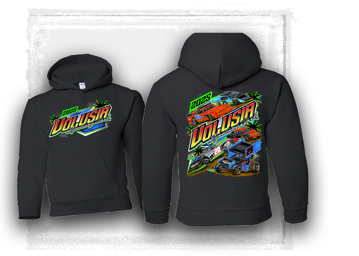 Volusia Speedway Park- Youth Car Hooded Sweatshirt- Black