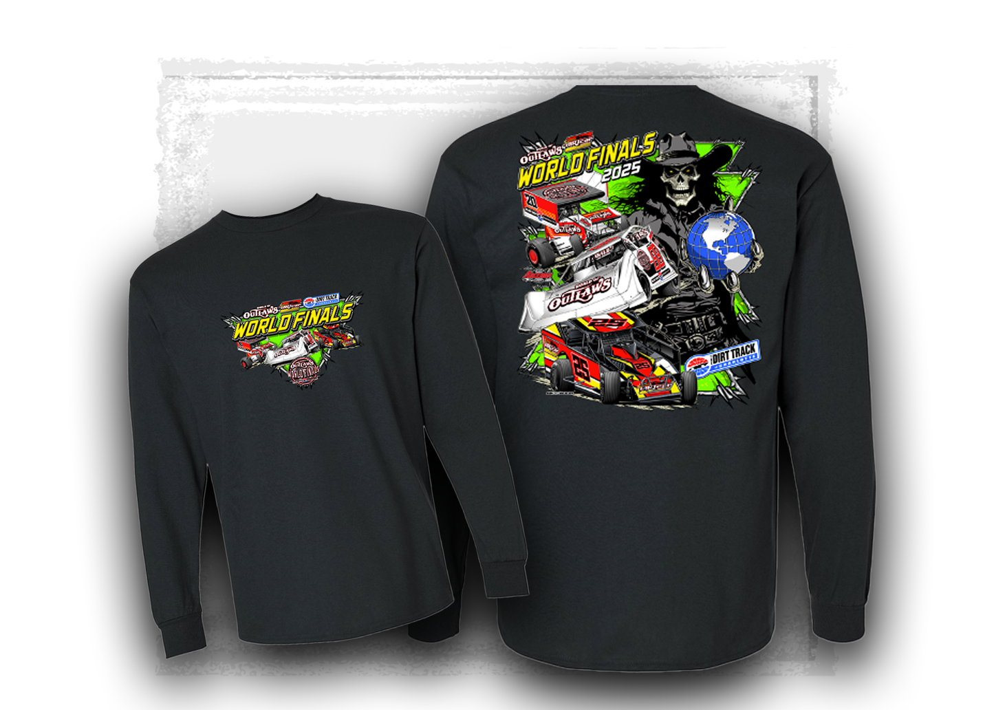 World of Outlaws- World Finals- Cowboy Skull Black Long Sleeve T-Shirt