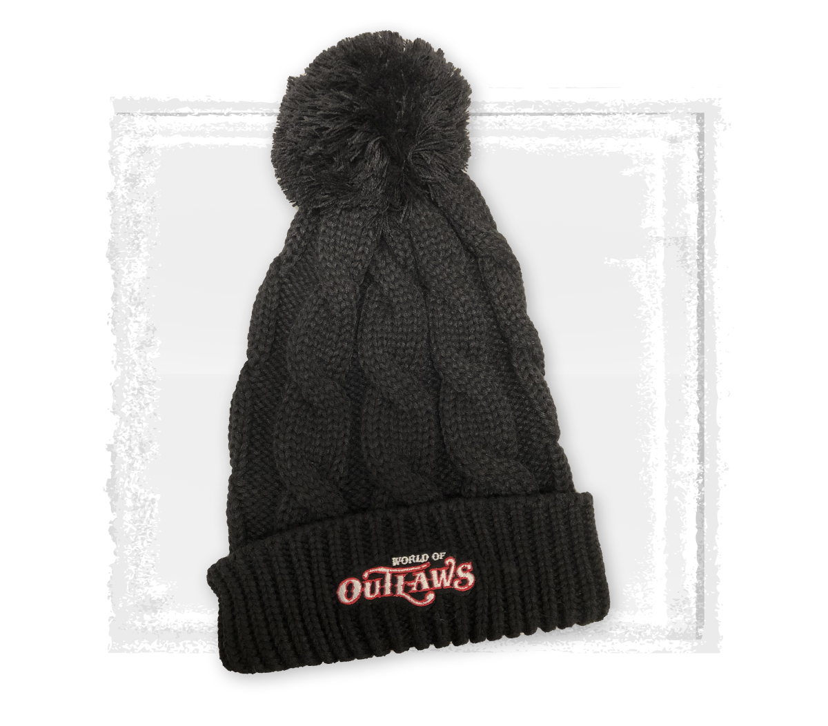 World of Outlaws - Black Pom Cable Knit Beanie