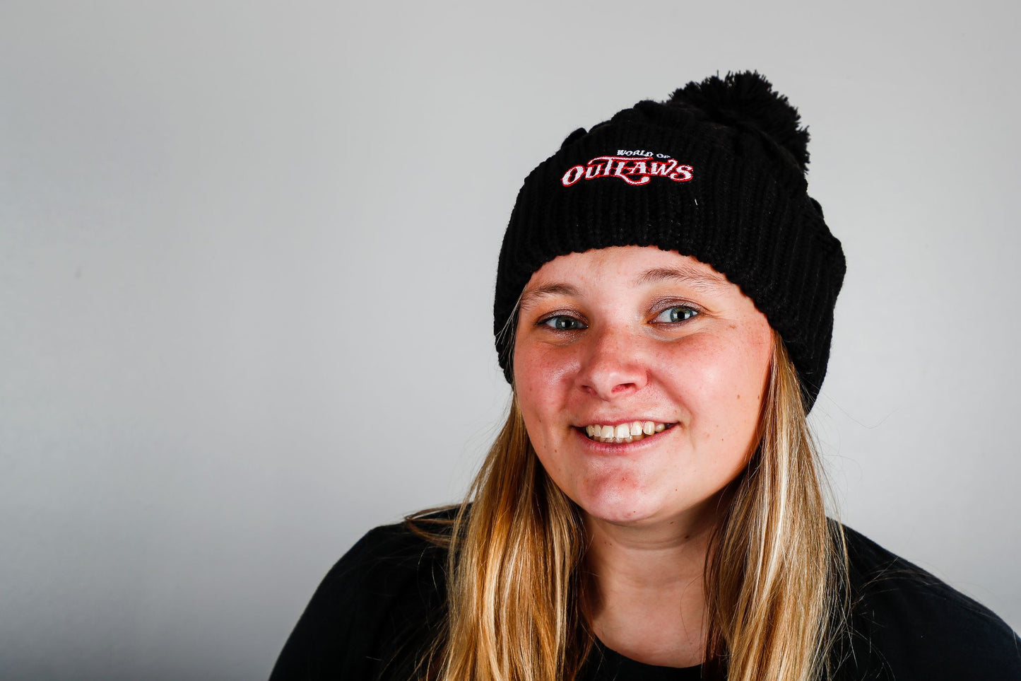 World of Outlaws - Black Pom Cable Knit Beanie