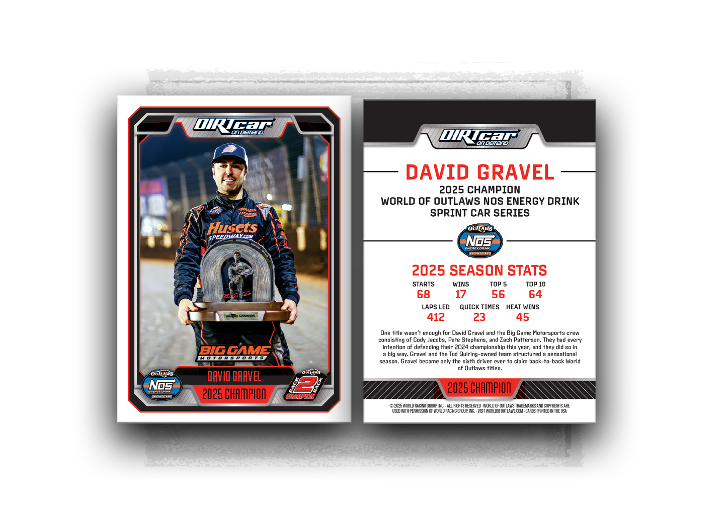 World of Outlaws- Sprint Car Champion- David Gravel- Trading Card