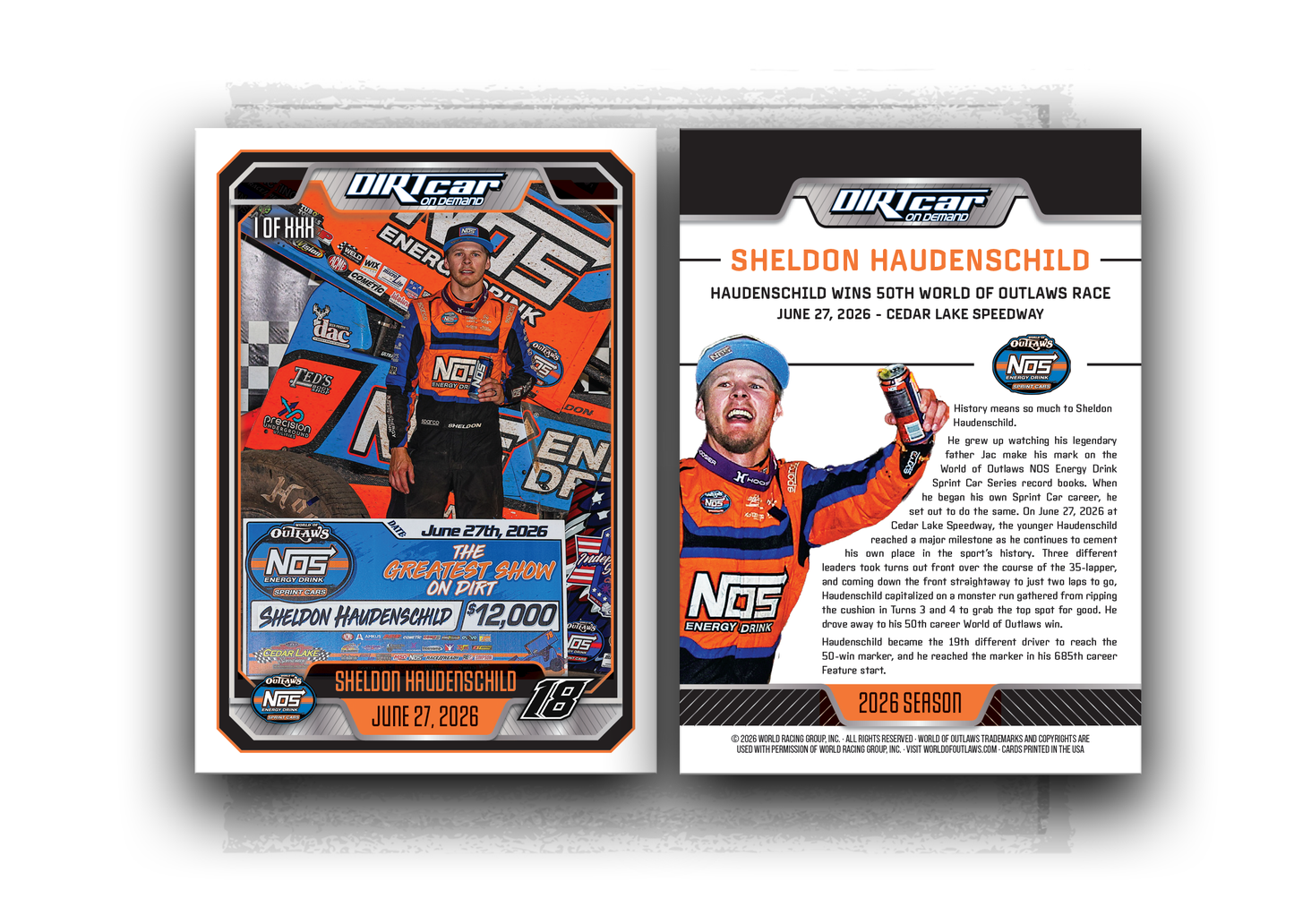 World of Outlaws-Sprint Car Series- Sheldon Haudenschild's 50th Win- Trading Card