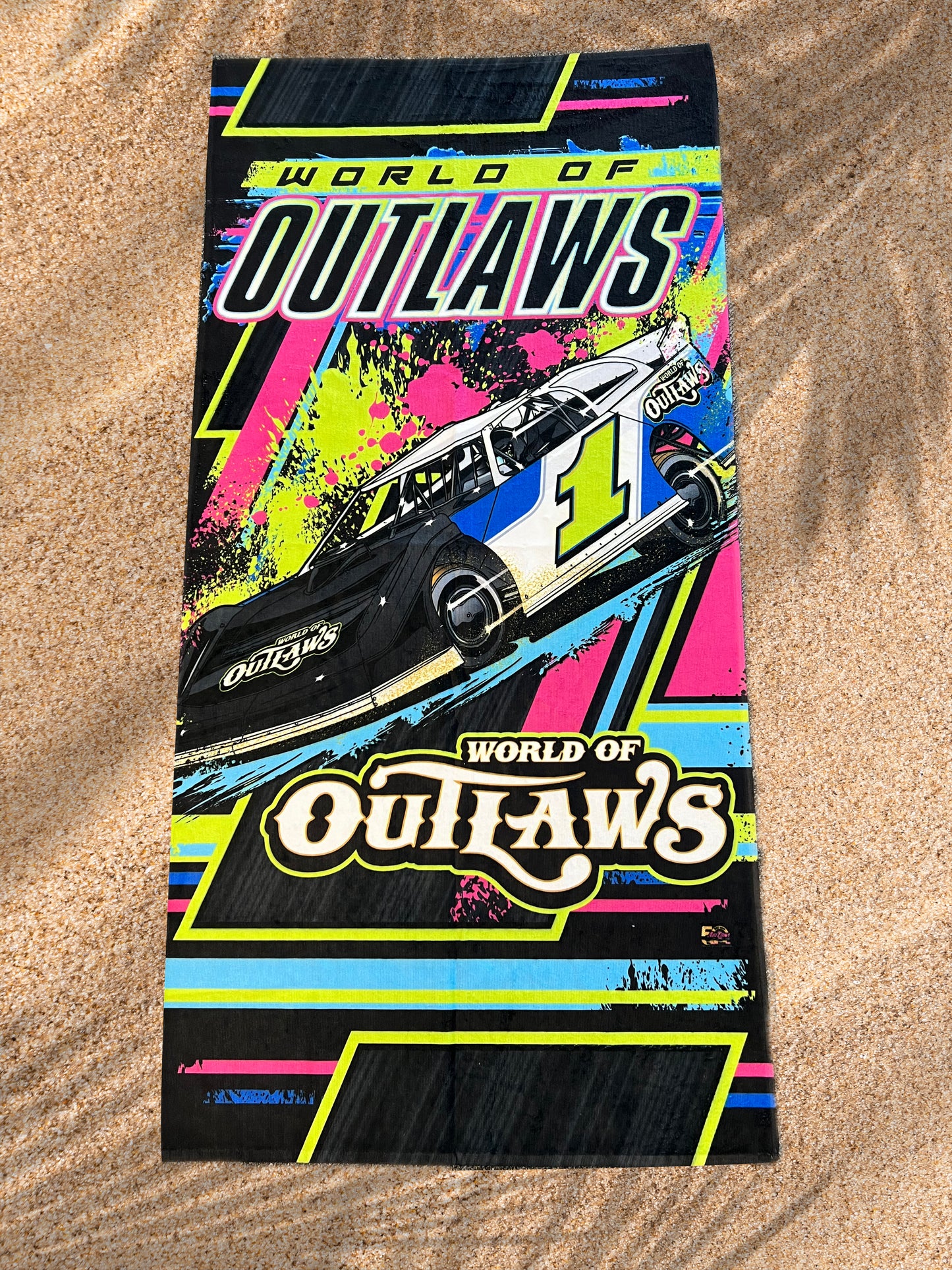 World of Outlaws Late Model -  Beach Towel - Neon