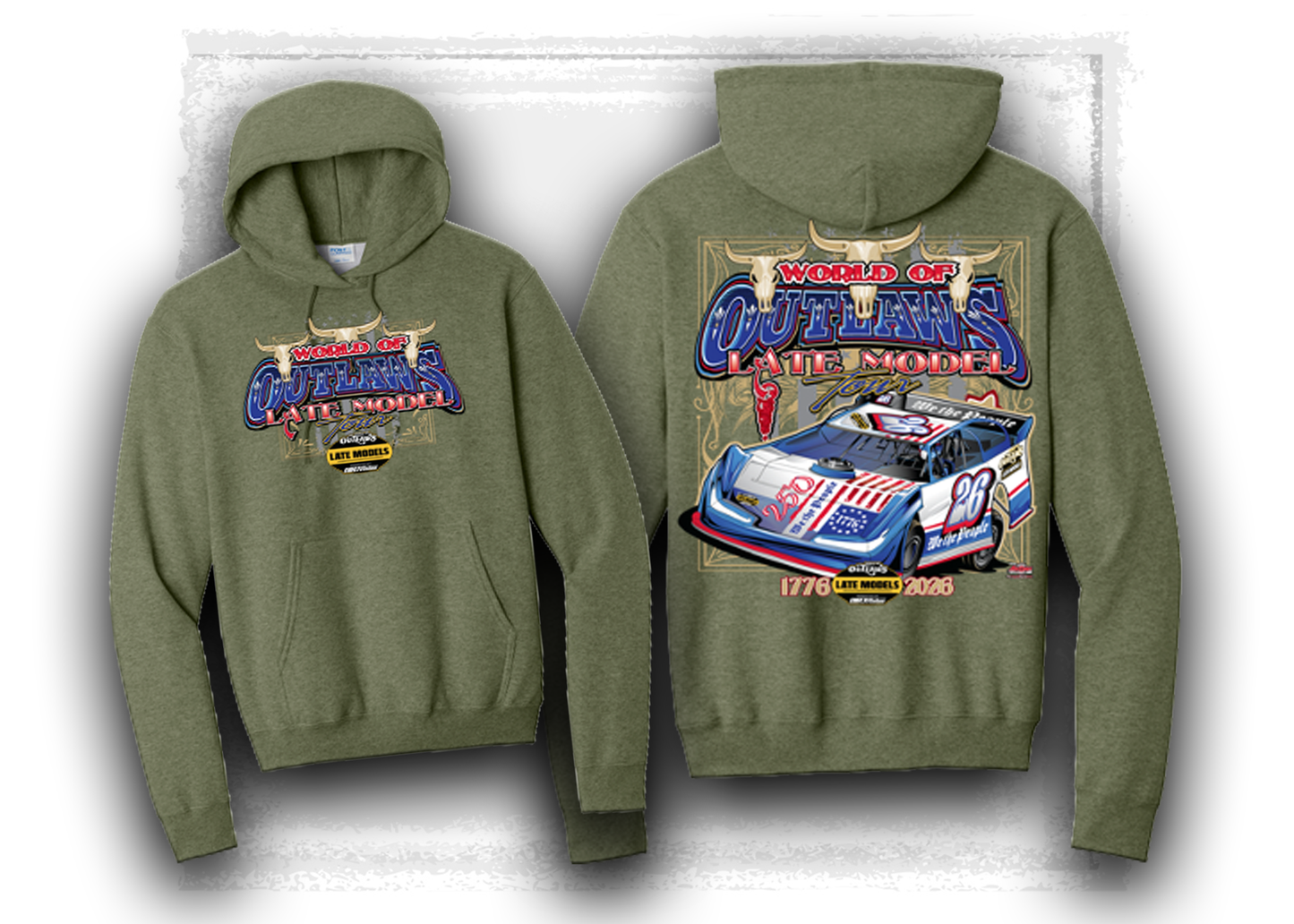 World of Outlaws- Late Model Series-  250 Years Hooded Sweatshirt- Heather Military