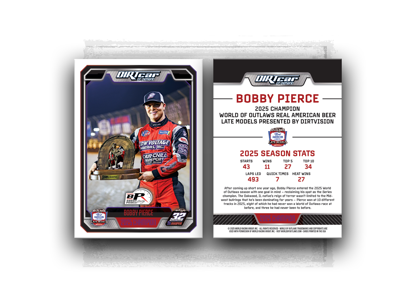 World of Outlaws- Late Models Champion- Bobby Pierce- Trading Card
