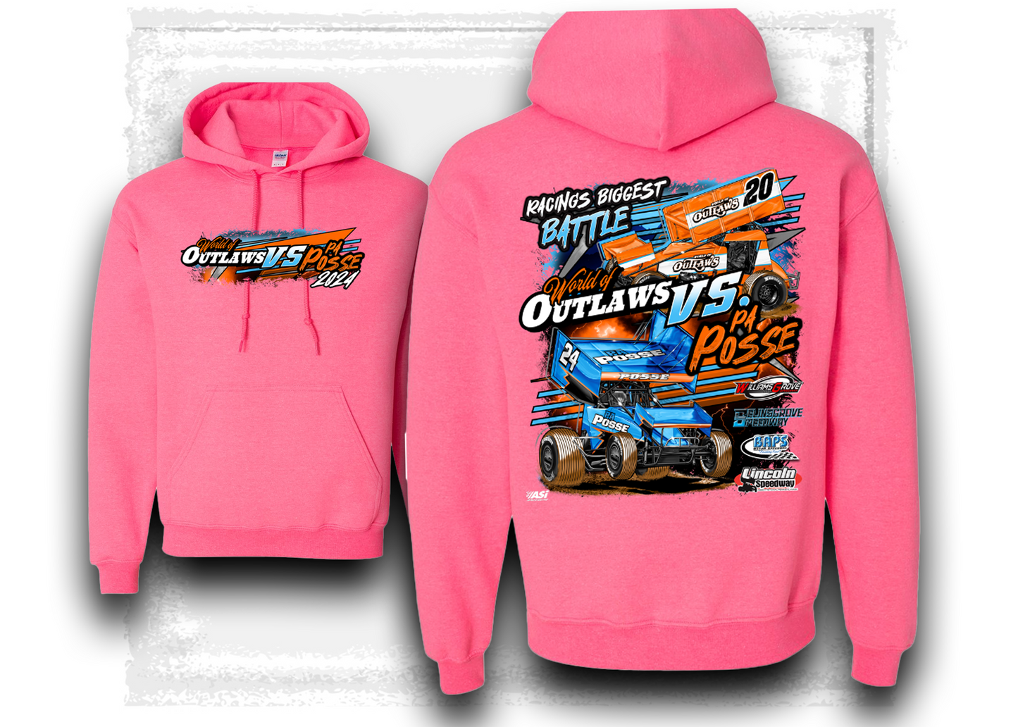 World of Outlaws - 2024 Outlaws vs Posse Hooded Sweatshirt - Pink