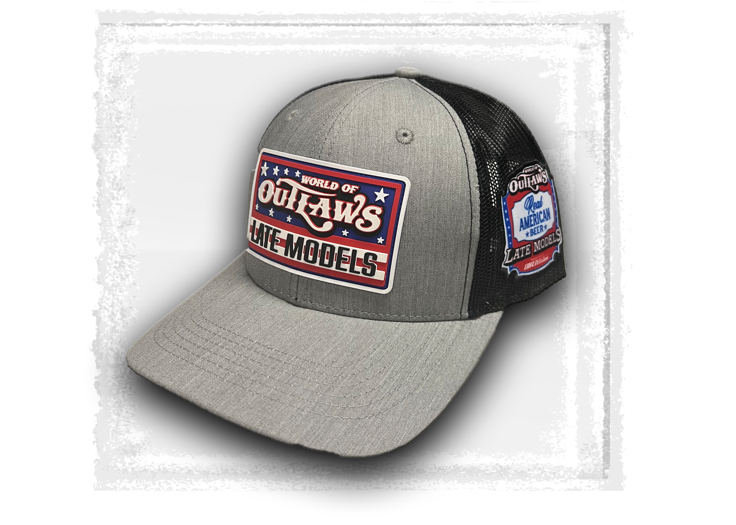 World of Outlaws- Real American Beer Late Model Series- Grey 3D Rubber Patch Hat