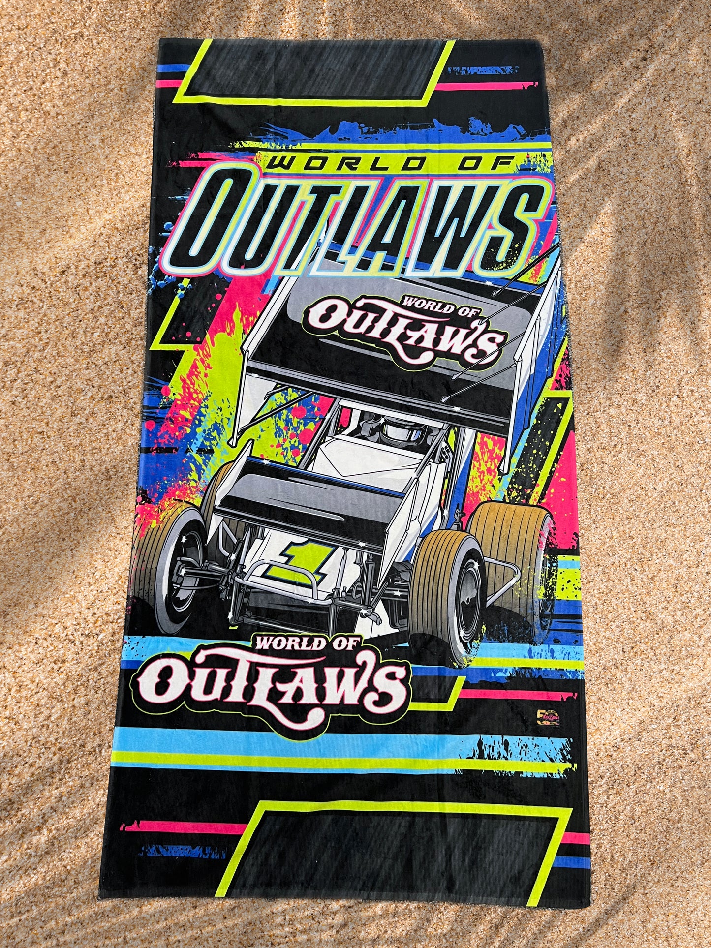 World of Outlaws Sprint Cars - Beach Towel - Neon