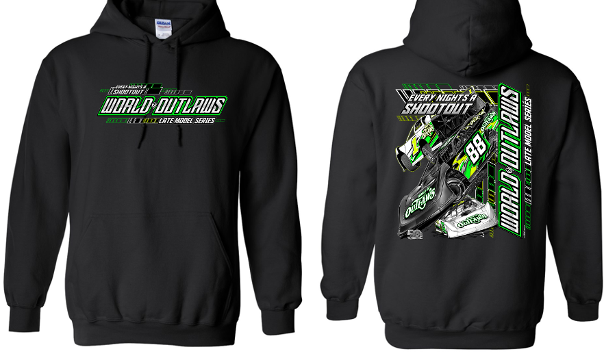 World of Outlaws Late Models -  88 Neon Green Hooded Sweatshirt - Black