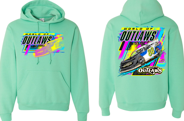 World of Outlaws Late Models - 90's Neon Hooded Sweatshirt - Cool Mint