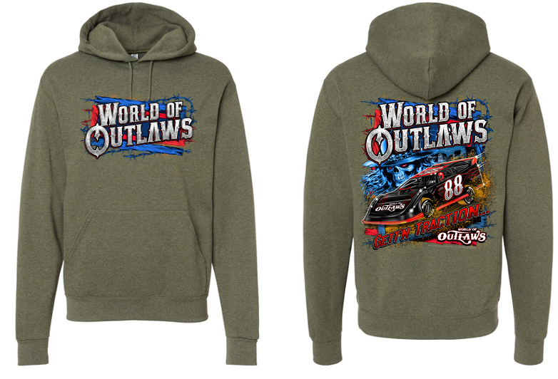 World of Outlaws Late Models -  Gettin' Traction Hooded Sweatshirt - Heather Military