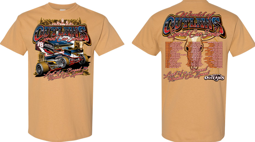 World of Outlaws Sprint Cars - 2025 Schedule T-Shirt - Gold