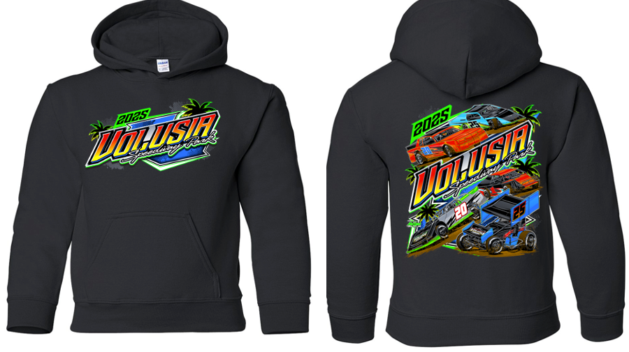 Volusia Speedway Park- Youth Car Hooded Sweatshirt- Black