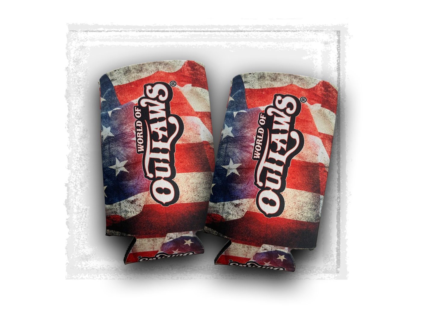 World of Outlaws- 16oz Tall Boy America Koozie