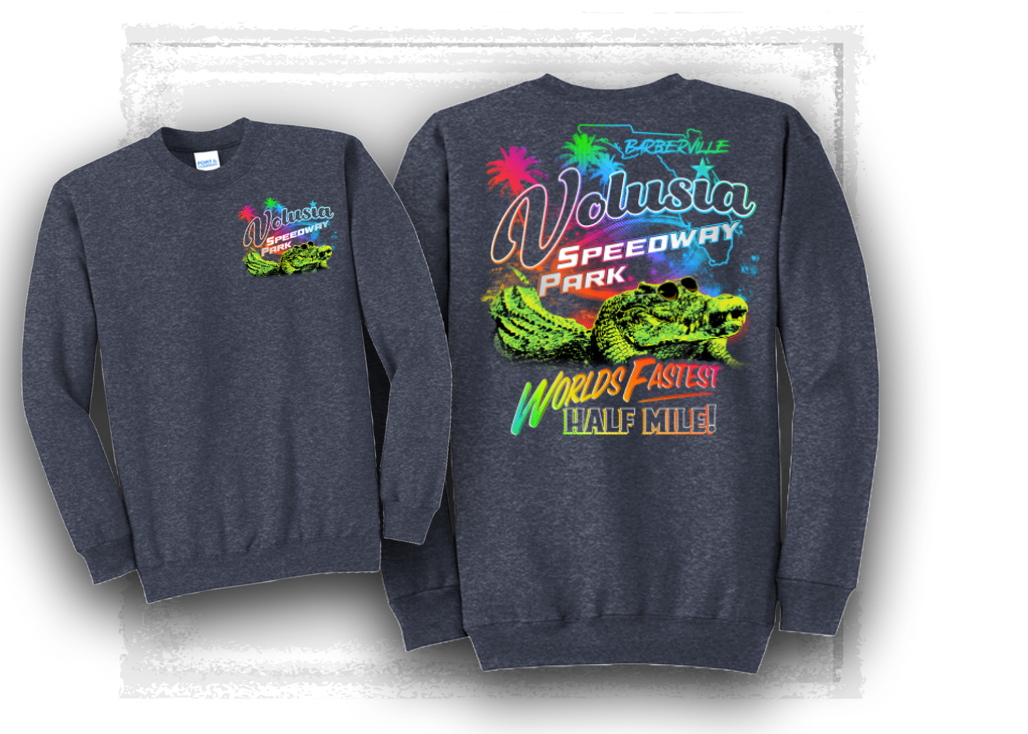 Volusia Speedway Park Neon Gator- Crewneck Sweatshirt- Heather Navy