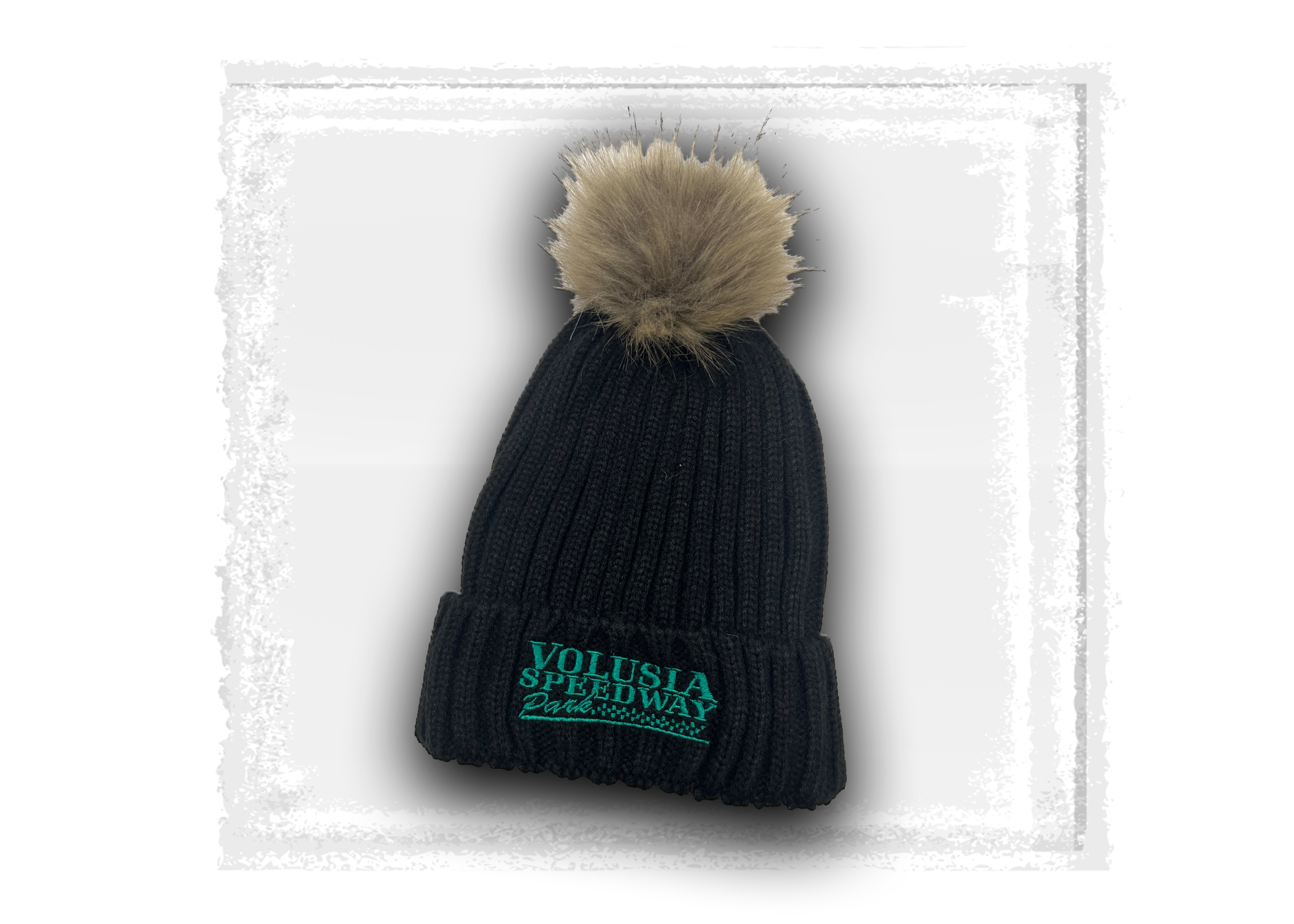 Volusia Speedway Park- Black Fur Pom Beanie