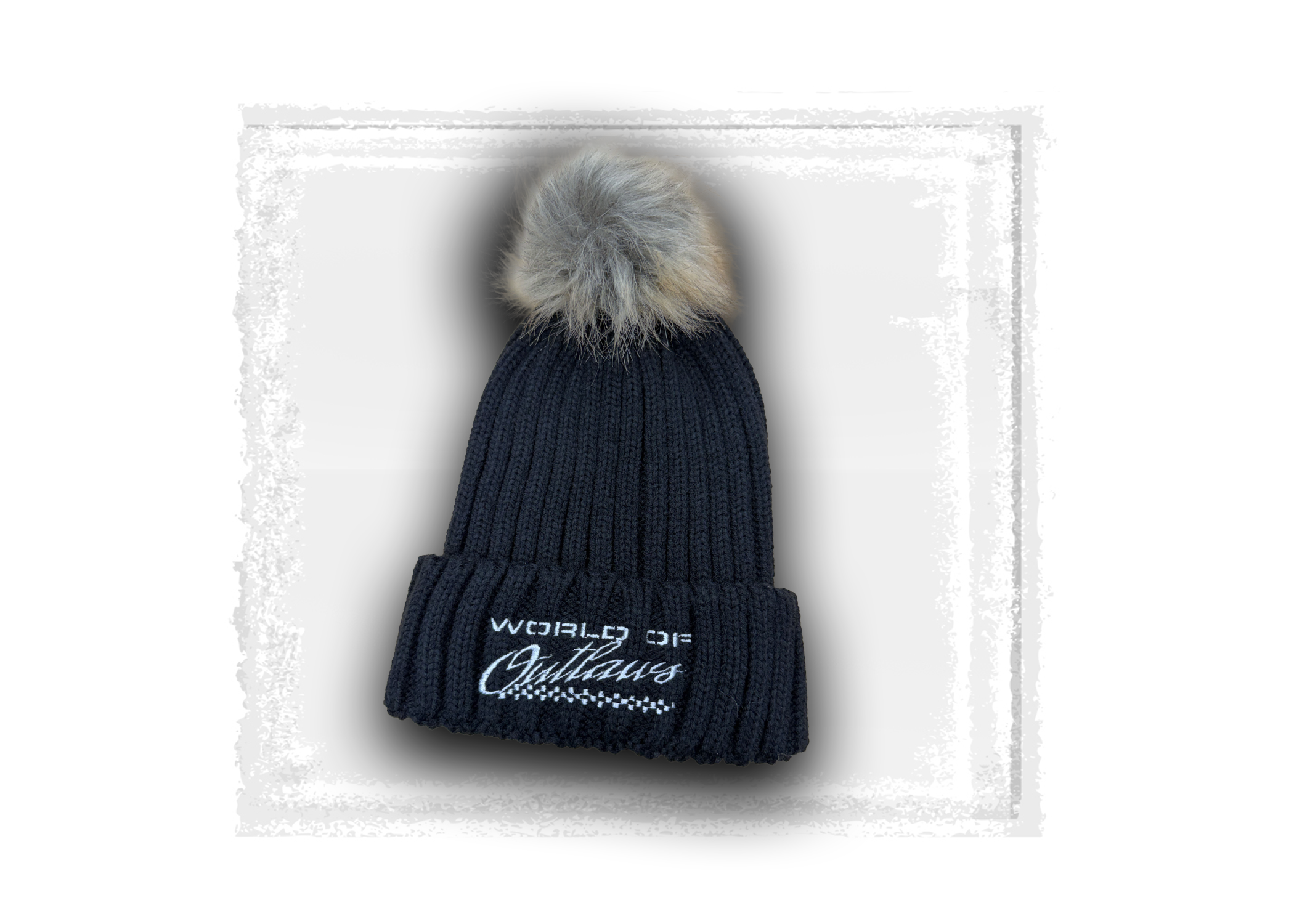 World of Outlaws- Black or White- Faux Fur Pom Beanie