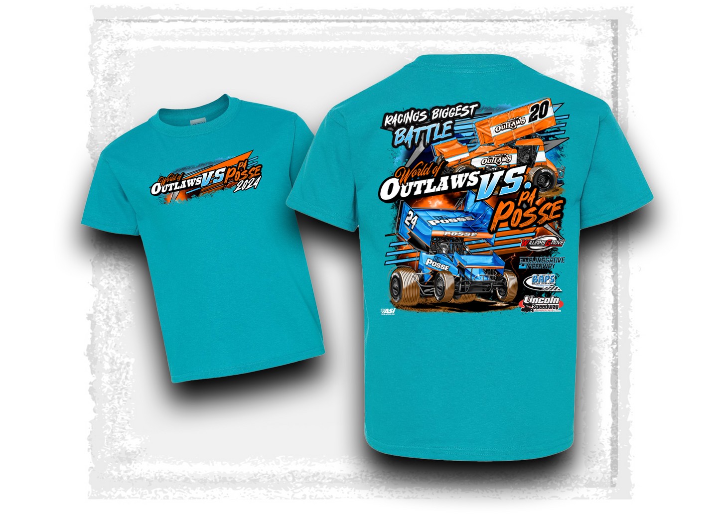 World of Outlaws - 2024 Posse vs Outlaws Youth T-Shirt - Tropical Blue