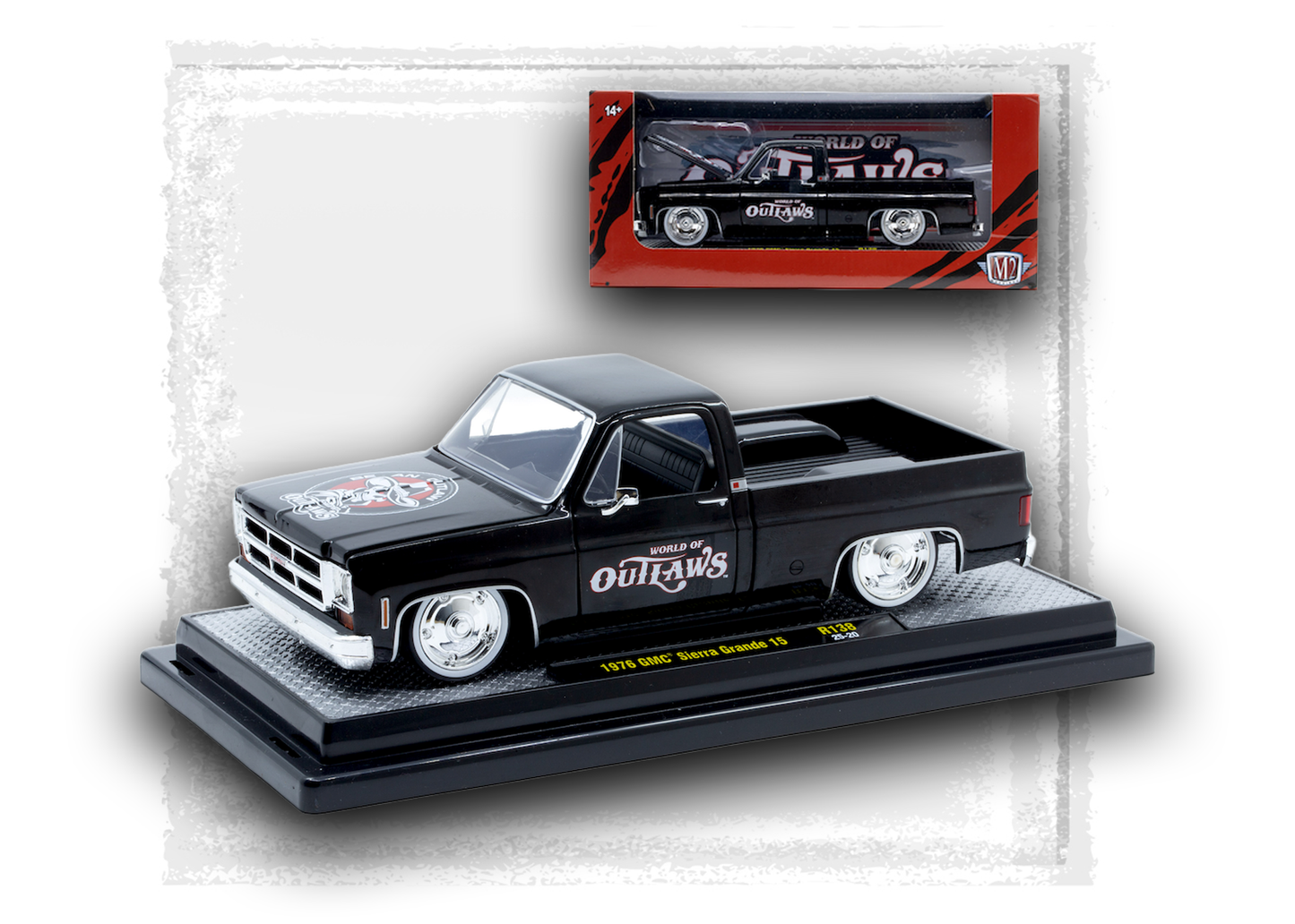 World of Outlaws- 1976 GMC Sierra Grande 15 Pickup Truck- Black/Chrome