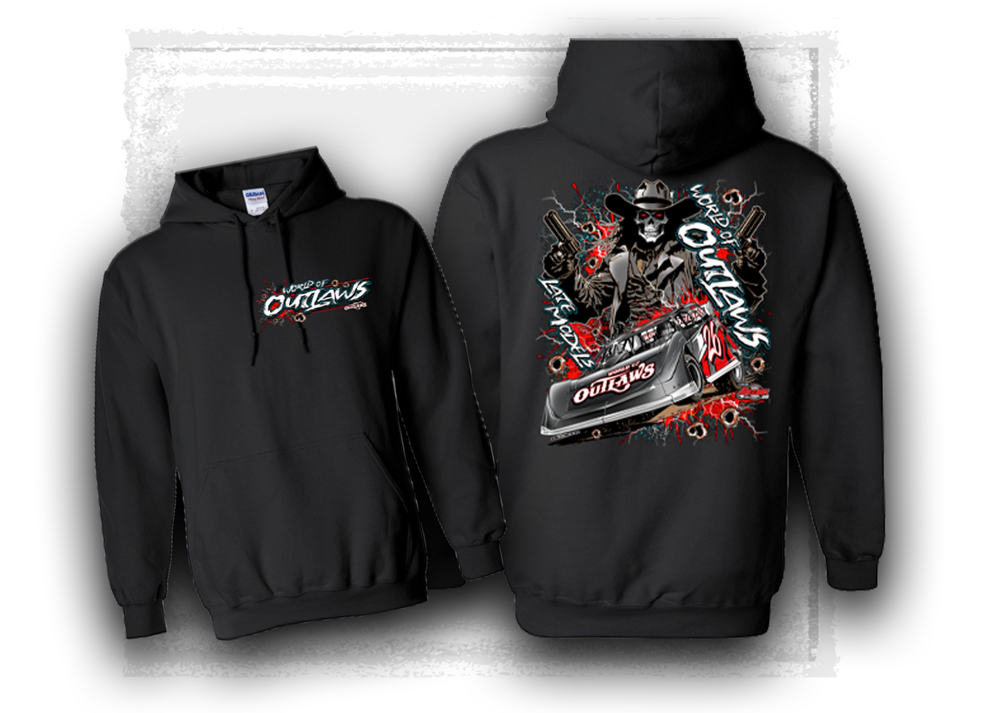 World of Outlaws- Late Model Series- Vivid Skull Hooded Sweatshirt Black