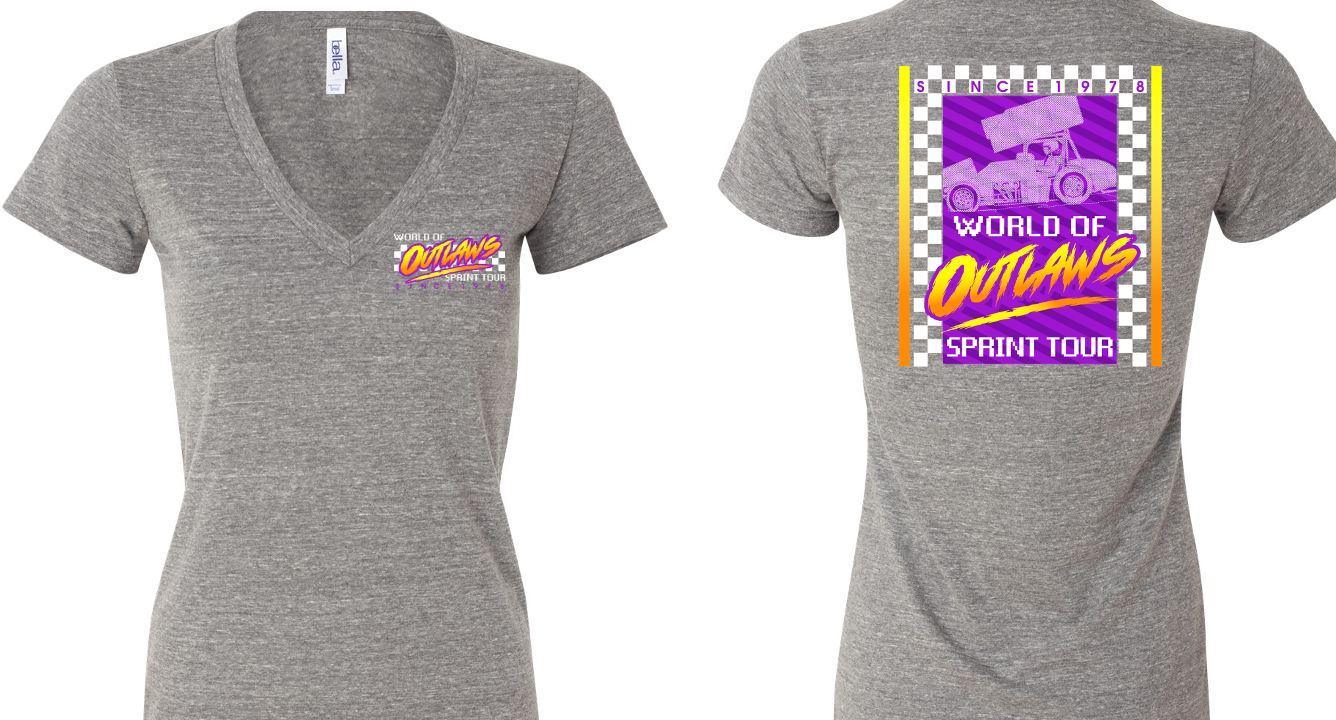 World of Outlaws Sprint Cars - Ladies Checkers V Neck T-Shirt